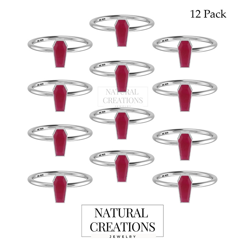 Natural Ruby Stackable Rings for Women in Sterling Silver (Pack of 12, Bezel-Set)