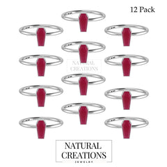 Natural Ruby Stackable Rings for Women in Sterling Silver (Pack of 12, Bezel-Set)