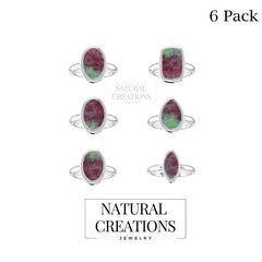 Natural Ruby Zoisite Rings for Women in Sterling Silver (Pack of 6, Bezel-Set)