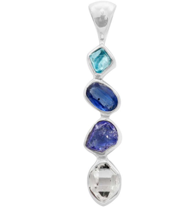 Designer Herkimer Diamond Pendant Studded With Paraiba Apatite & Tanzanite & Kyanite