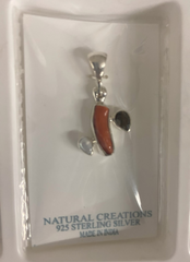 Designer Red Coral Pendant Studded With Smoky Quartz & Rose Quartz