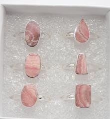 Natural Rhodochrosite Rings for Women in Sterling Silver (Pack of 6, Bezel-Set)