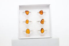 Natural Amber Rings for Women in Sterling Silver (Pack of 6, Bezel-Set)