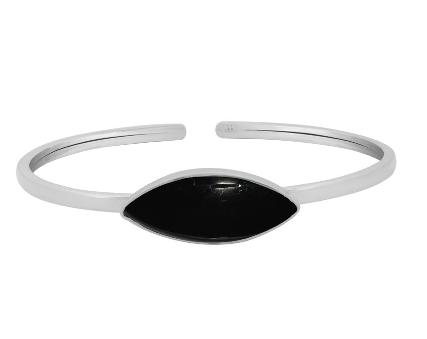 Natural Black Onyx Twister for Women in Sterling Silver (Pack of 1, Bezel-Set)