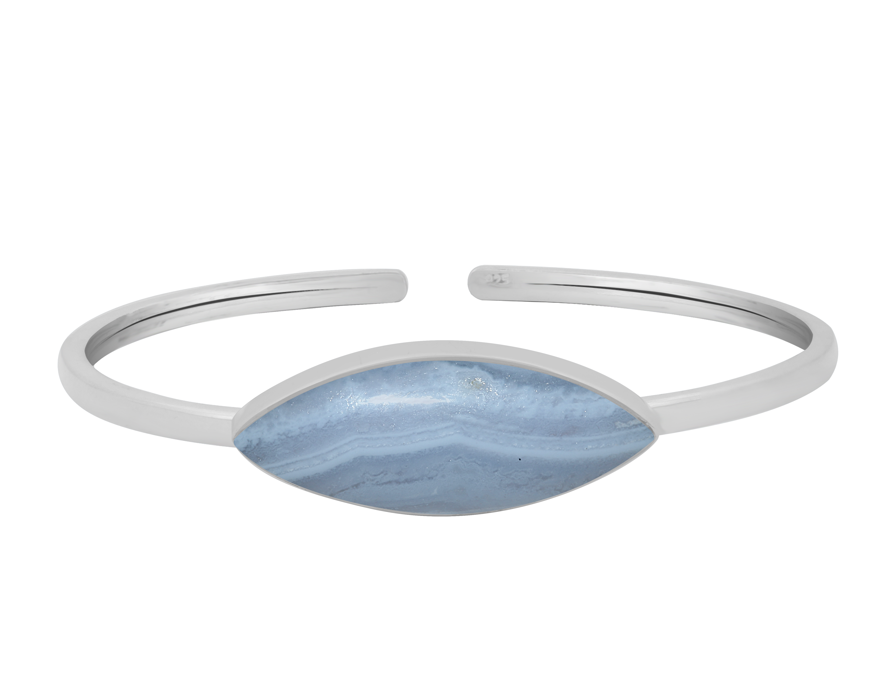 925 Sterling Silver Natural Blue Lace Agate Cuff Bangle Bracelet Bezel Set Jewelry Pack of 1