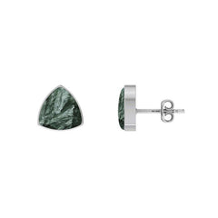 Natural Seraphinite Cab Earring 925 Sterling Silver Bezel Set Stud Handmade Jewelry Pack Of 3