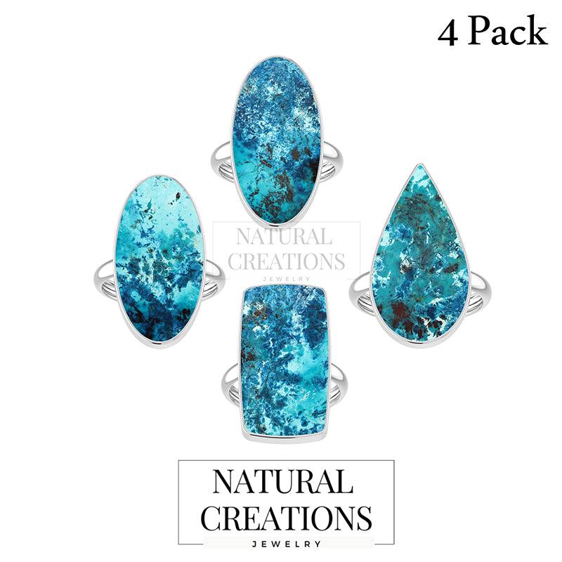 925 Sterling Silver Natural Shattuckite Stone Ring Bezel Set Jewelry Pack of 4 - (Box 17)