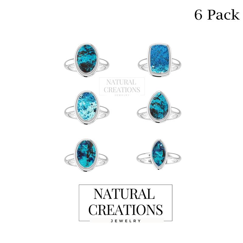 Natural Shattuckite Ring 925 Sterling Silver Bezel Set Handmade Jewelry Pack of 6 - (Box 3)