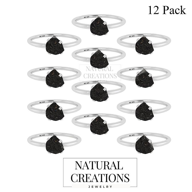 925 Sterling Silver Natural Raw Shungite Ring Prong Set Jewelry Pack of 12