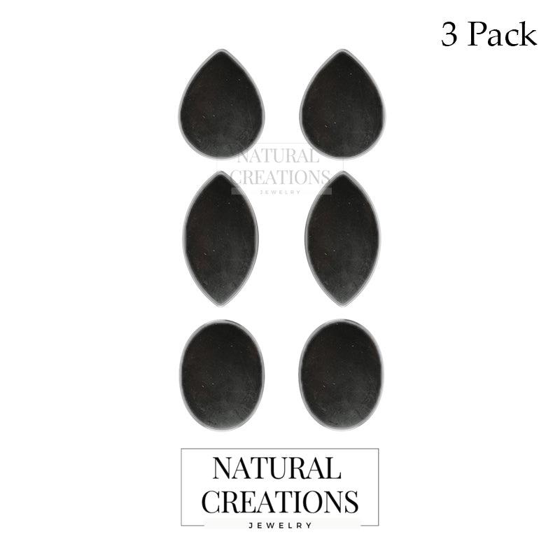 Natural Shungite Cab Gemstone Earring 925 Sterling Silver Bezel Set Stud Pack of 3