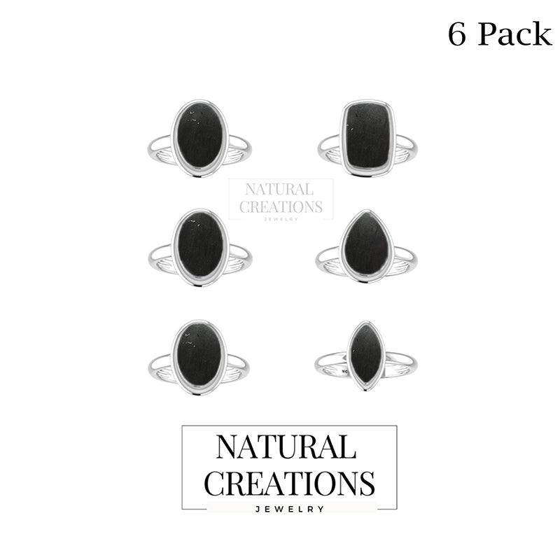 Natural Shungite Ring 925 Sterling Silver Bezel Set Handmade Jewelry Pack of 6 - (Box 3)