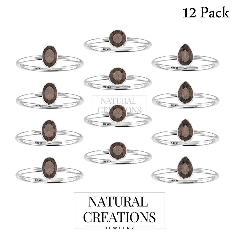 Natural Smoky Cut Ring 925 Sterling Silver Bezel Set Handmade Jewelry Pack of 12
