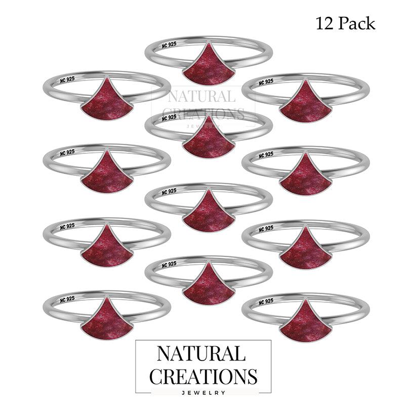 Natural Thulite Stackable Rings for Women in Sterling Silver (Pack of 12, Bezel-Set)