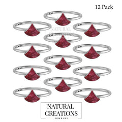 Natural Thulite Stackable Rings for Women in Sterling Silver (Pack of 12, Bezel-Set)