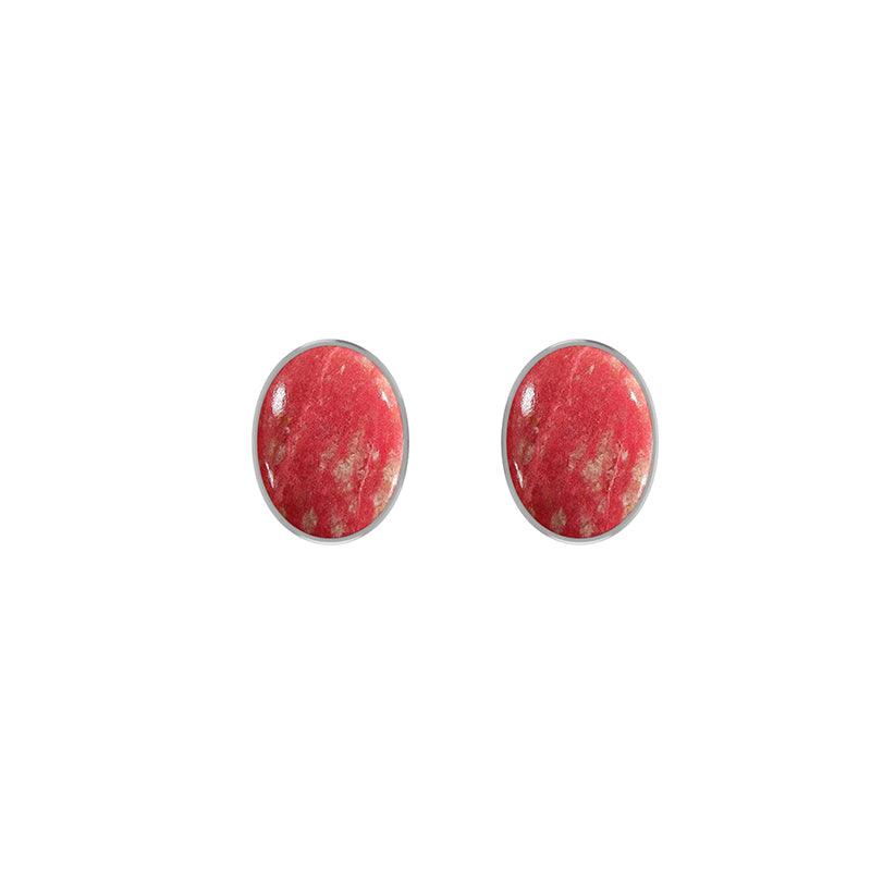 Natural Thulite Stud Earrings for Women in Sterling Silver (Pack of 3, Bezel Set, Butterfly Lock)