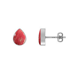 Natural Thulite Stud Earrings for Women in Sterling Silver (Pack of 3, Bezel Set, Butterfly Lock)