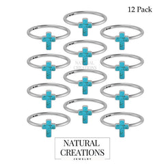 925 Sterling Silver Natural Turquoise Cross Cab Ring Bezel Set Jewelry Pack of 12