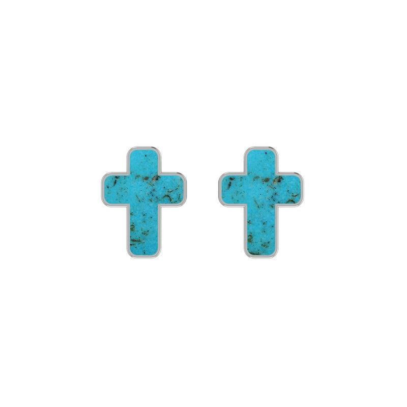 925 Sterling Silver Natural Turquoise Cross Stud Earring Bezel Set Jewelry Pack Of 3