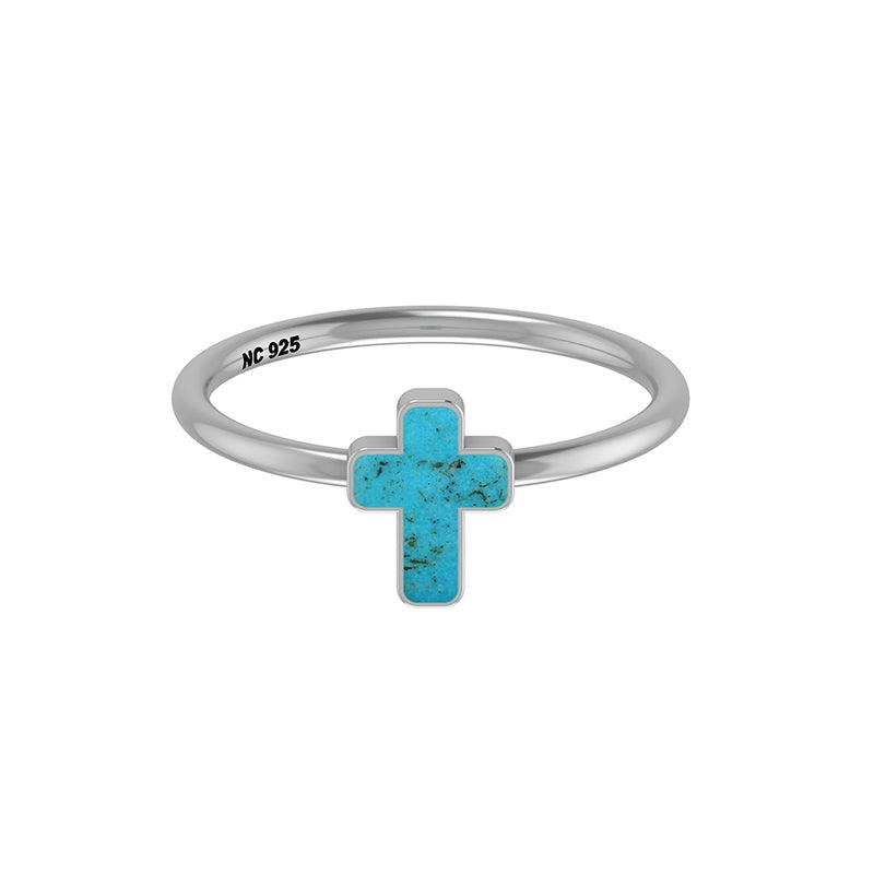 925 Sterling Silver Natural Turquoise Cross Cab Ring Bezel Set Jewelry Pack of 12