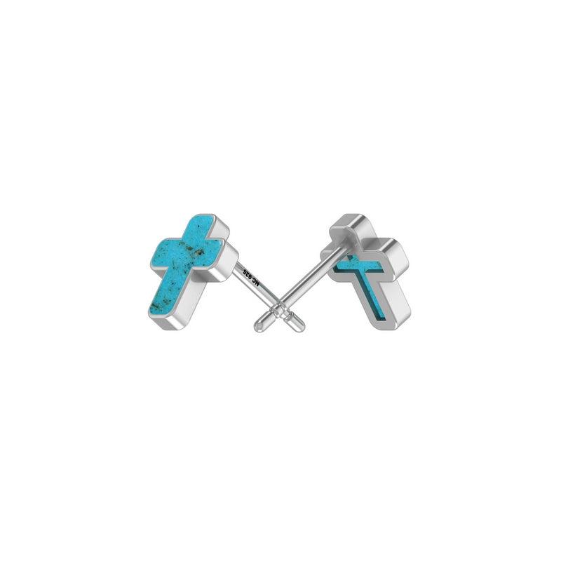 925 Sterling Silver Natural Turquoise Cross Stud Earring Bezel Set Jewelry Pack Of 3