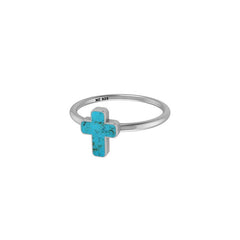 925 Sterling Silver Natural Turquoise Cross Cab Ring Bezel Set Jewelry Pack of 12