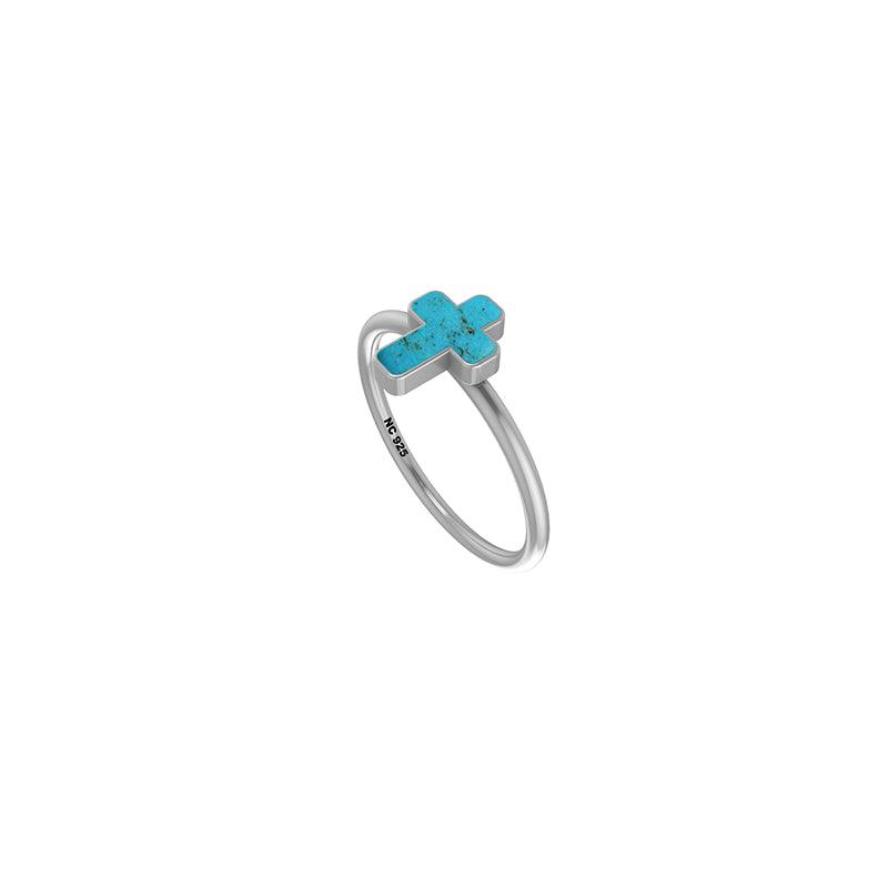 925 Sterling Silver Natural Turquoise Cross Cab Ring Bezel Set Jewelry Pack of 12