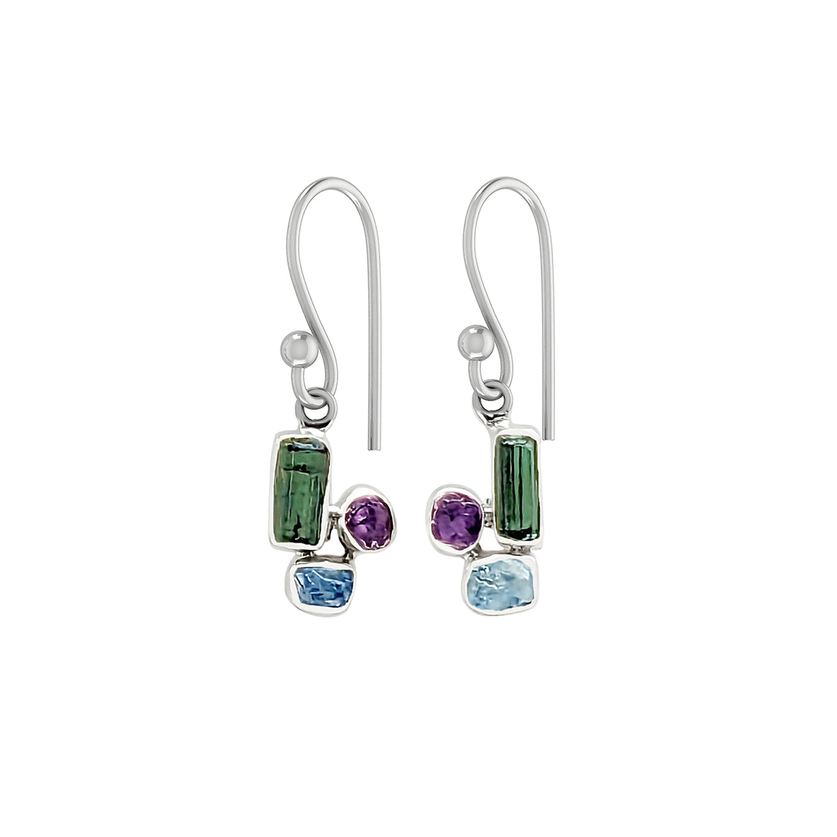 Designer Tourmaline Earring Studded With Amethyst, Aquamarine Pack Of 1 (D107-5)