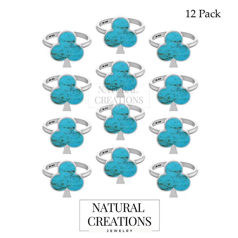 Natural Turquoise Stackable Rings for Women in Sterling Silver (Pack of 12, Bezel-Set)