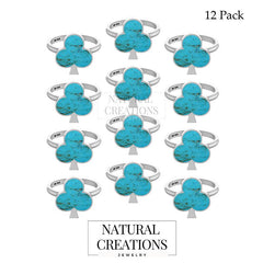 Natural Turquoise Stackable Rings for Women in Sterling Silver (Pack of 12, Bezel-Set)