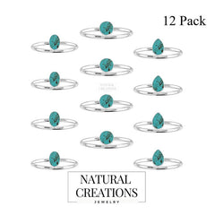 925 Sterling Silver Natural Turquoise Stackable Ring Bezel Set Jewelry Pack of 12