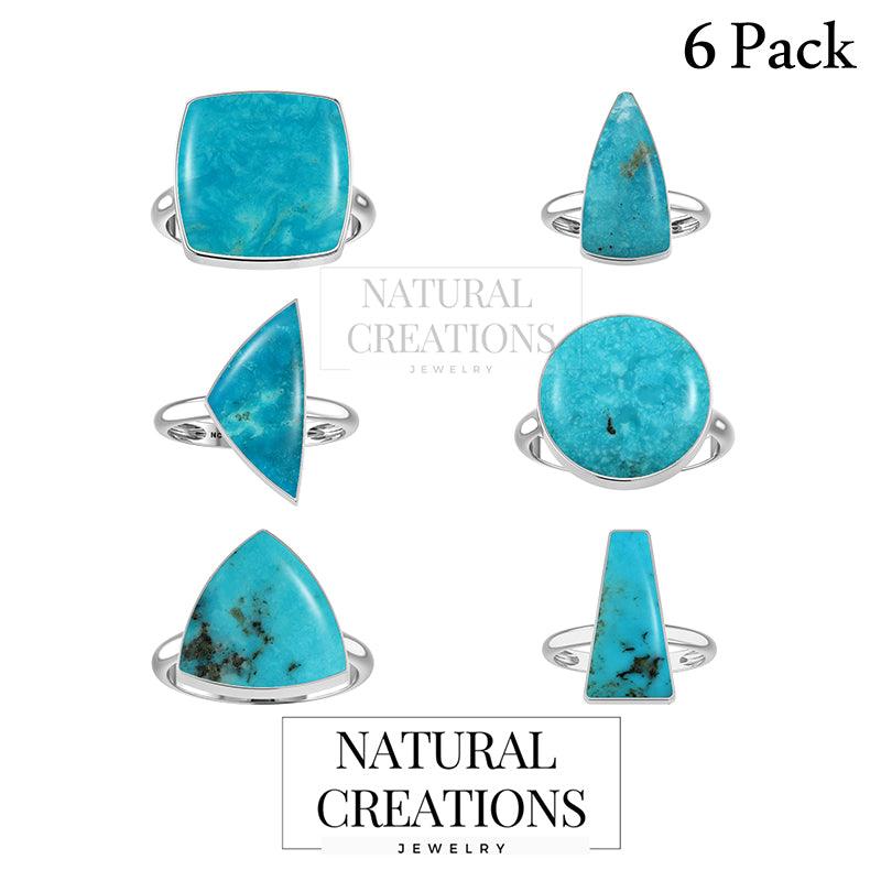 Natural Turquoise Ring 925 Sterling Silver Bezel Set Handmade Jewelry Pack of 6 (Box 8)