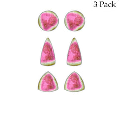 Natural Watermelon Tourmaline Bezel Studs Earring 925 Sterling Silver Handmade Jewelry Pack Of 3
