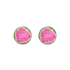 Natural Watermelon Tourmaline Bezel Studs Earring 925 Sterling Silver Handmade Jewelry Pack Of 3