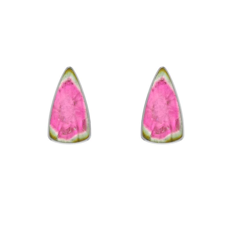 Natural Watermelon Tourmaline Bezel Studs Earring 925 Sterling Silver Handmade Jewelry Pack Of 3