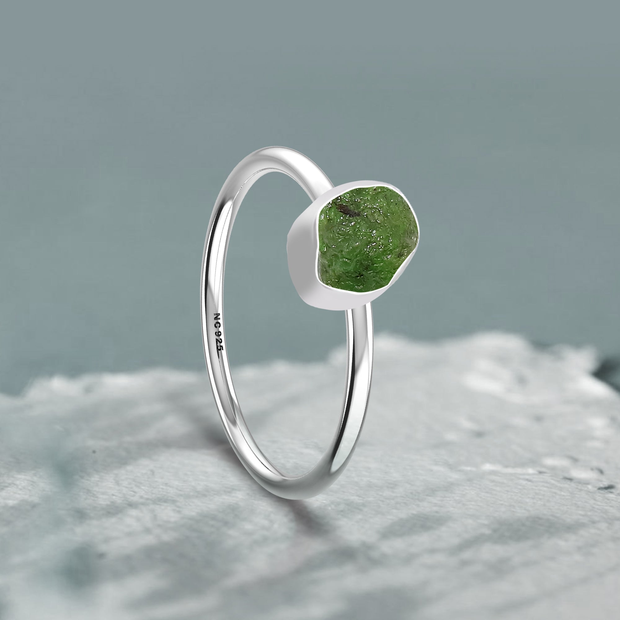 Emerald stackable bezel-set ring