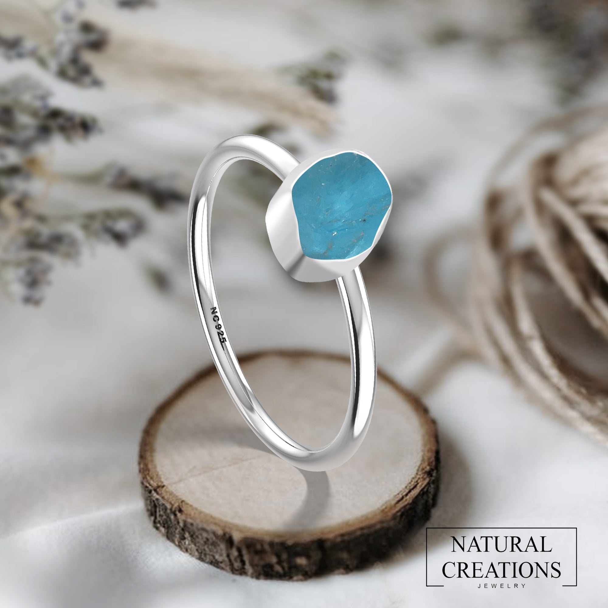 Paraiba Apatite stackable bezel-set ring