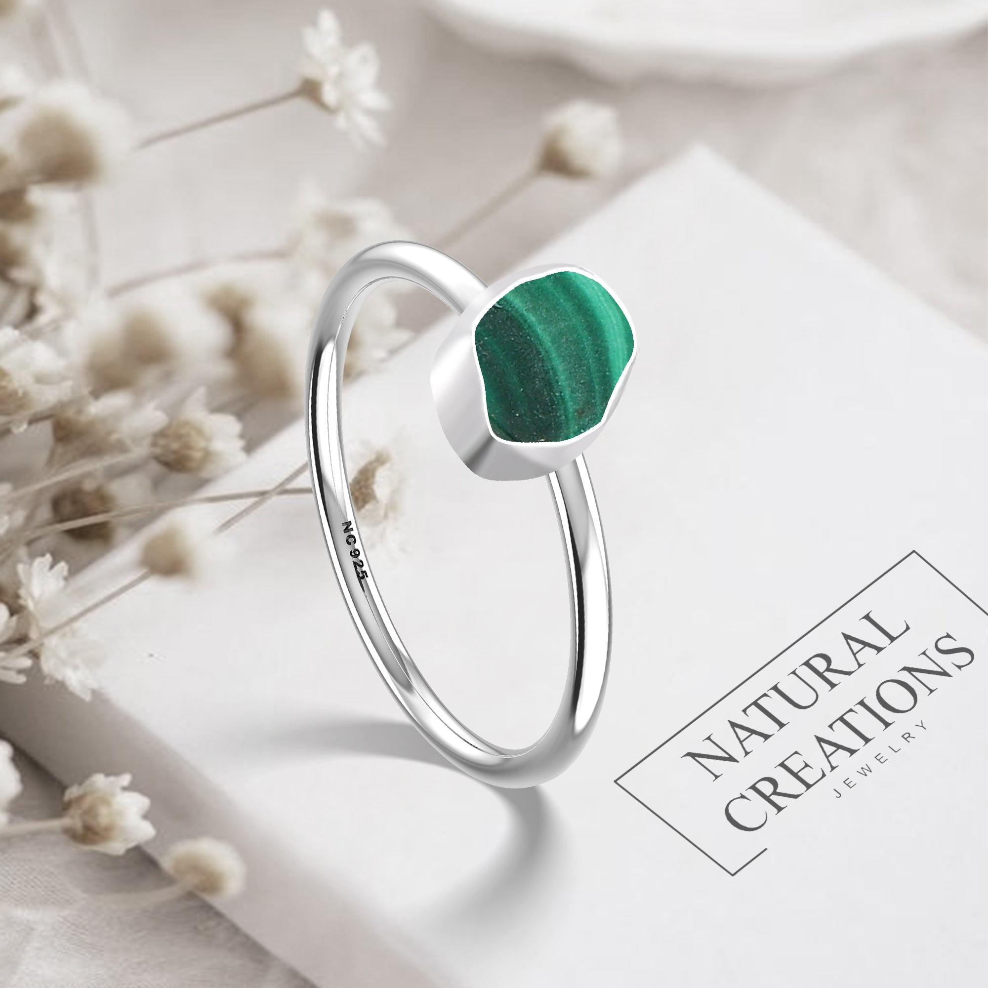 Malachite stackable bezel-set ring