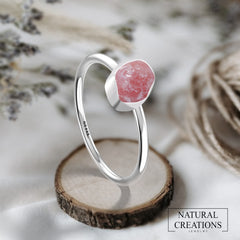 Rhodochrosite stackable bezel-set ring