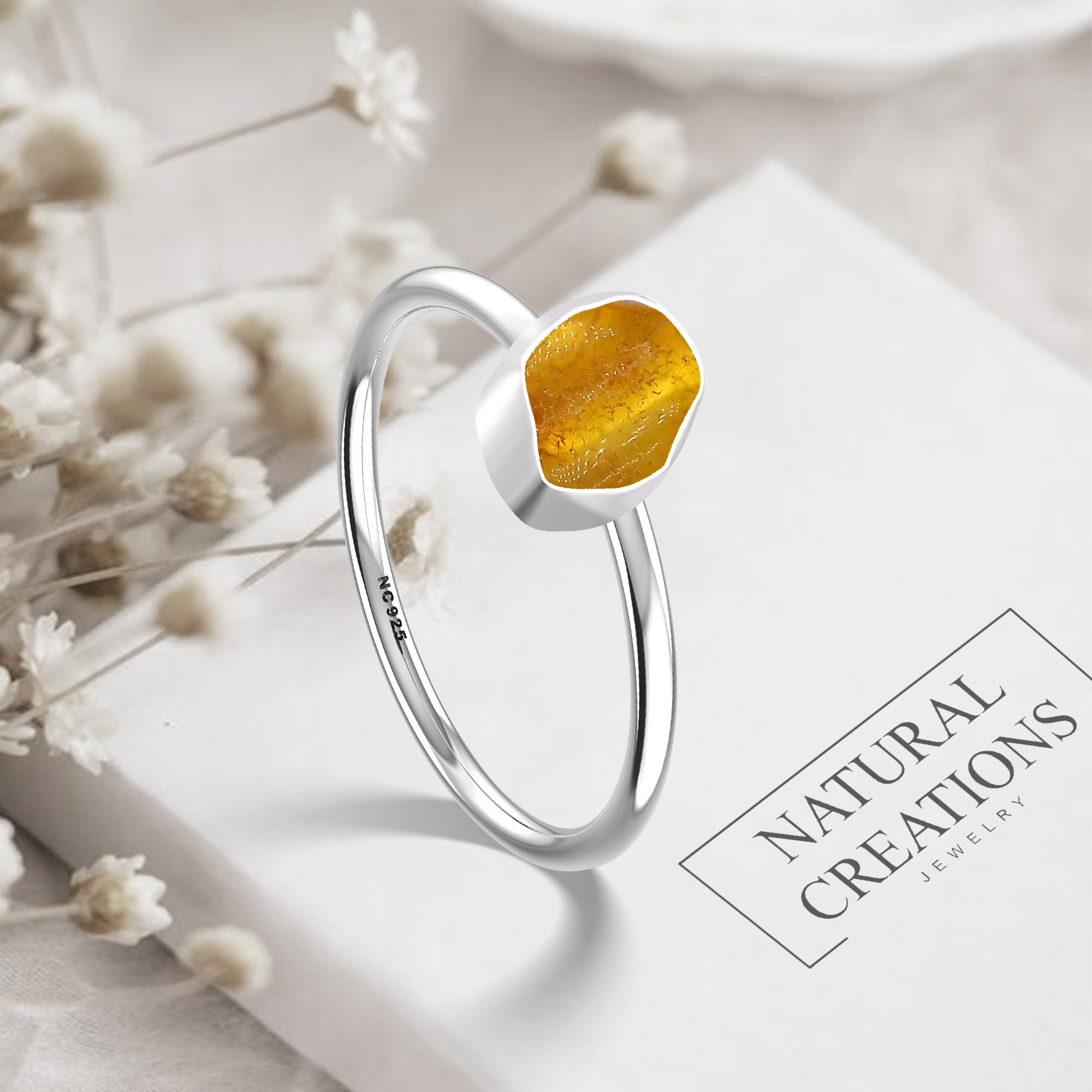 Amber stackable bezel-set ring