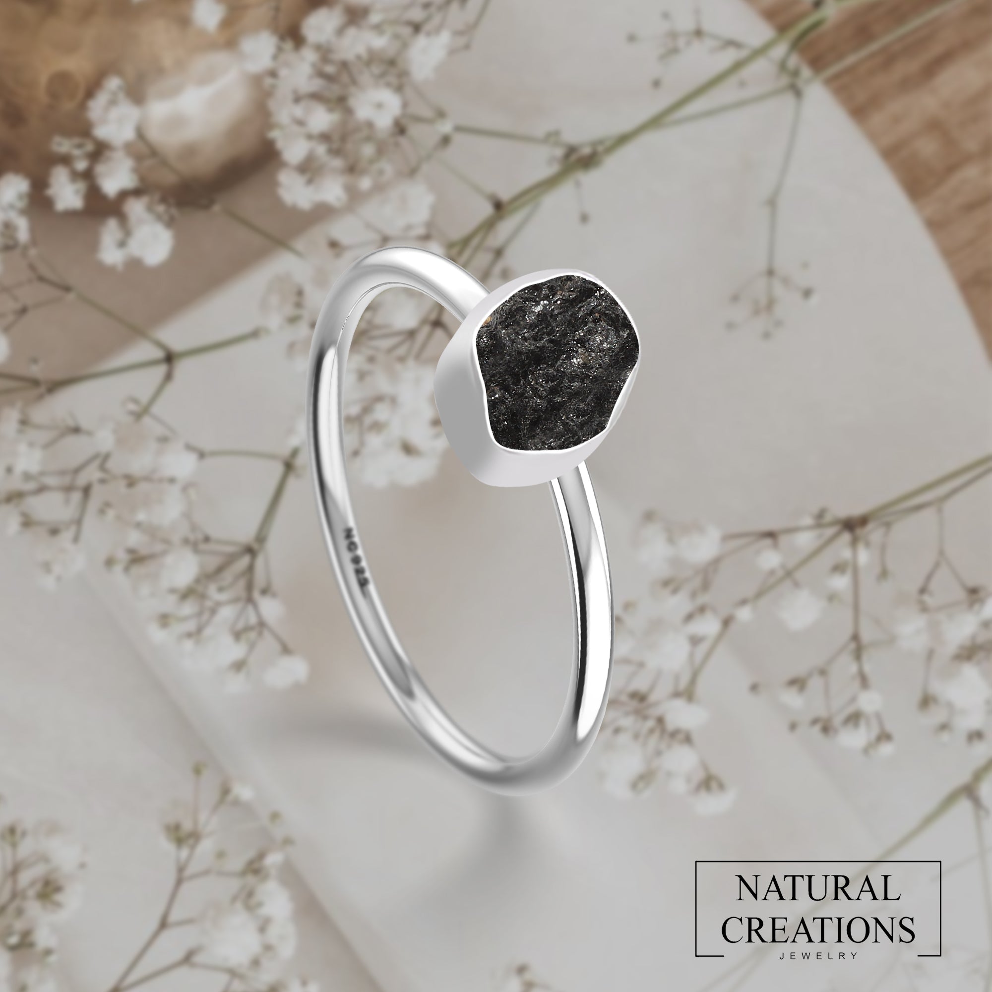 Shungite stackable bezel-set ring