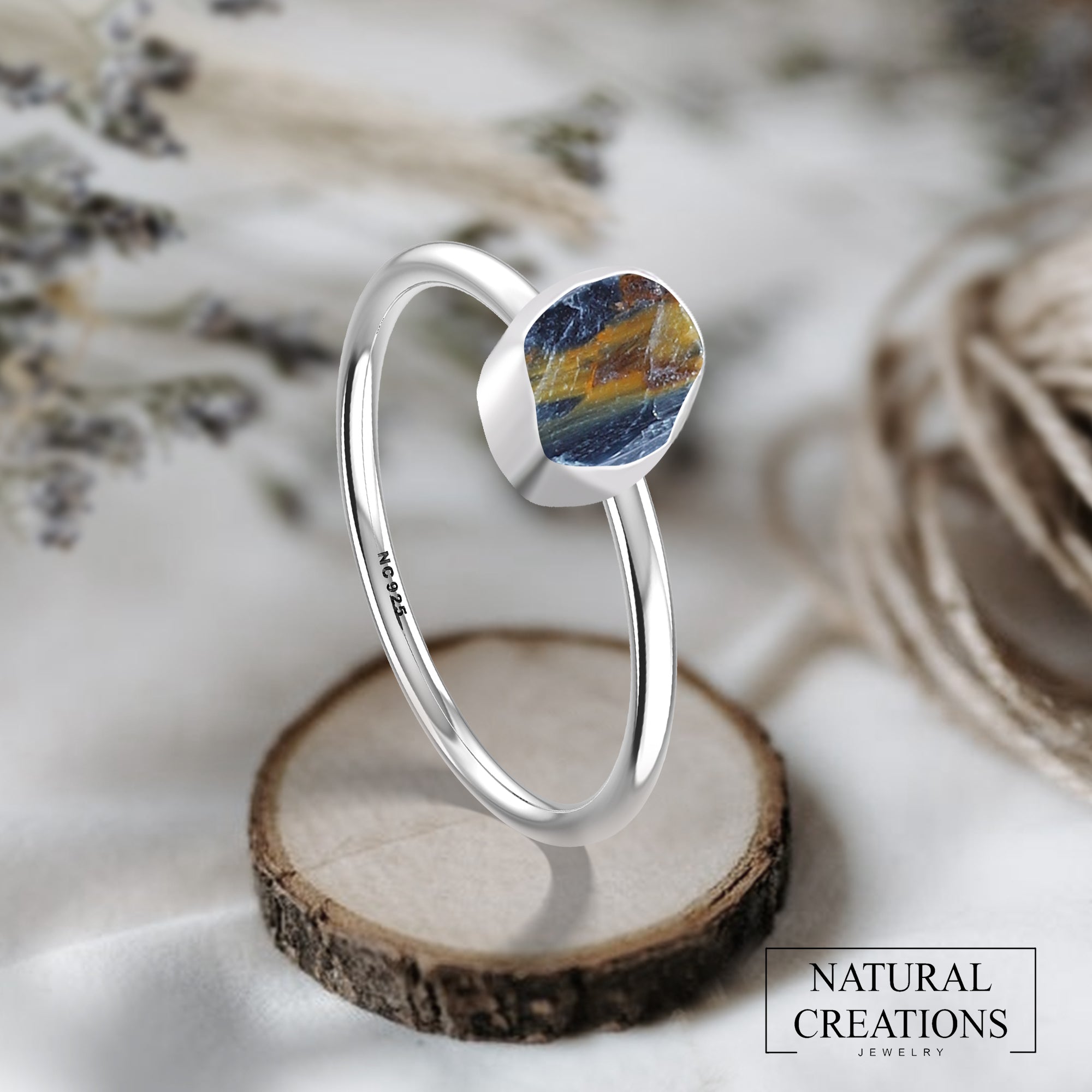 Pietersite stackable bezel-set ring