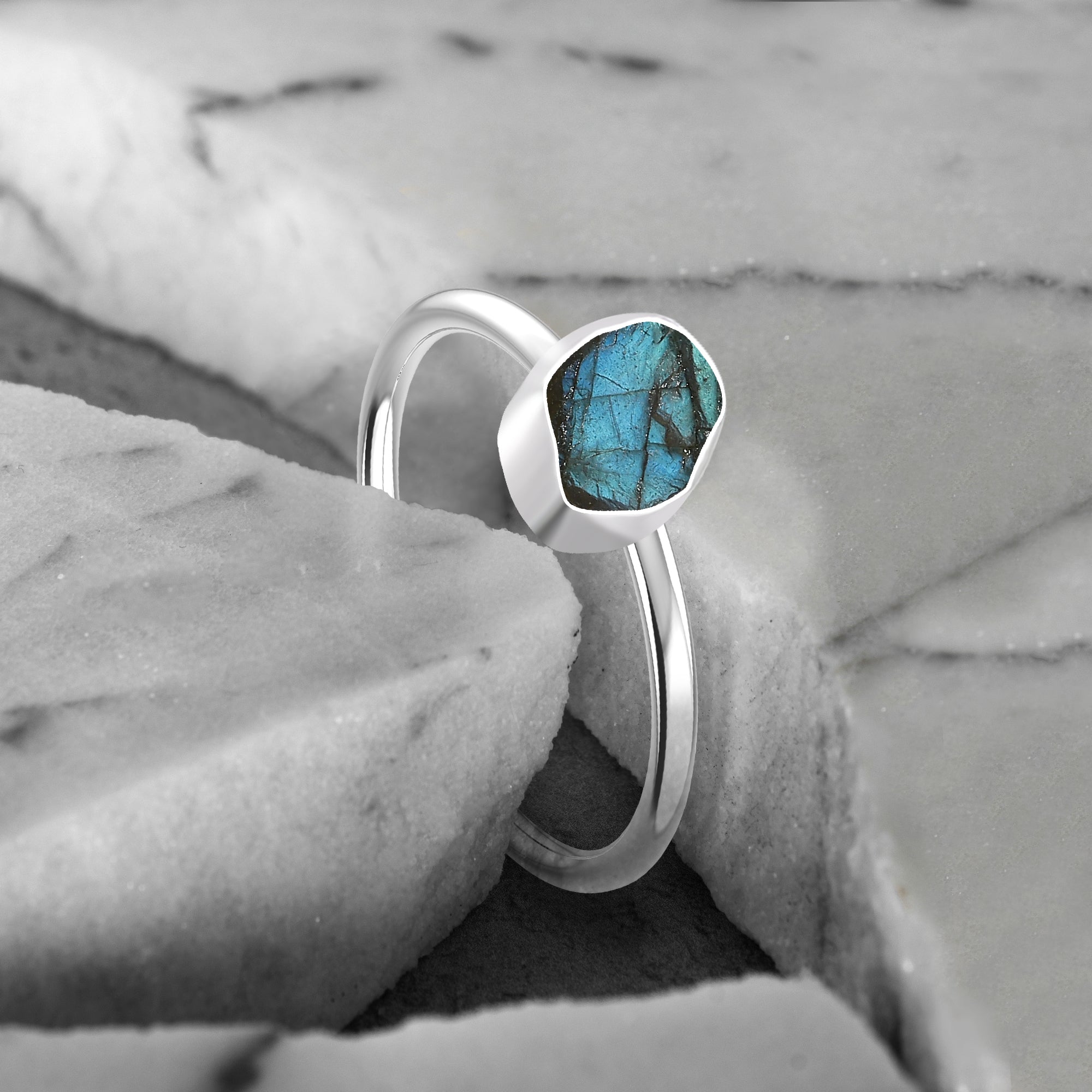 Labradorite stackable bezel-set ring