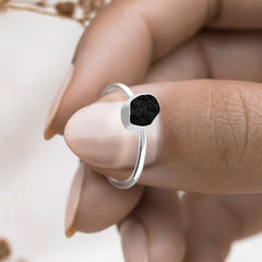 Black Tourmaline stackable bezel-set ring