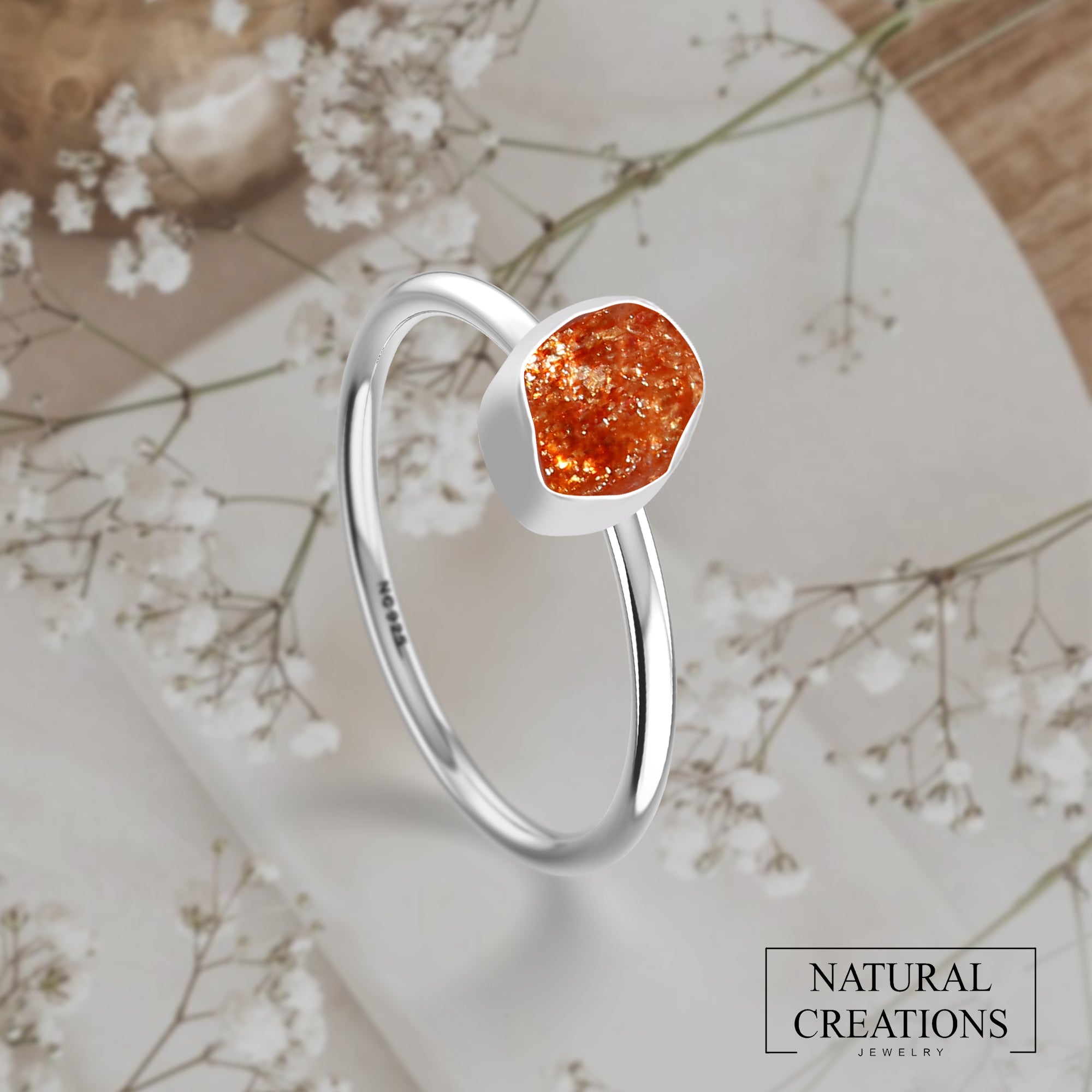 Sunstone stackable bezel-set ring