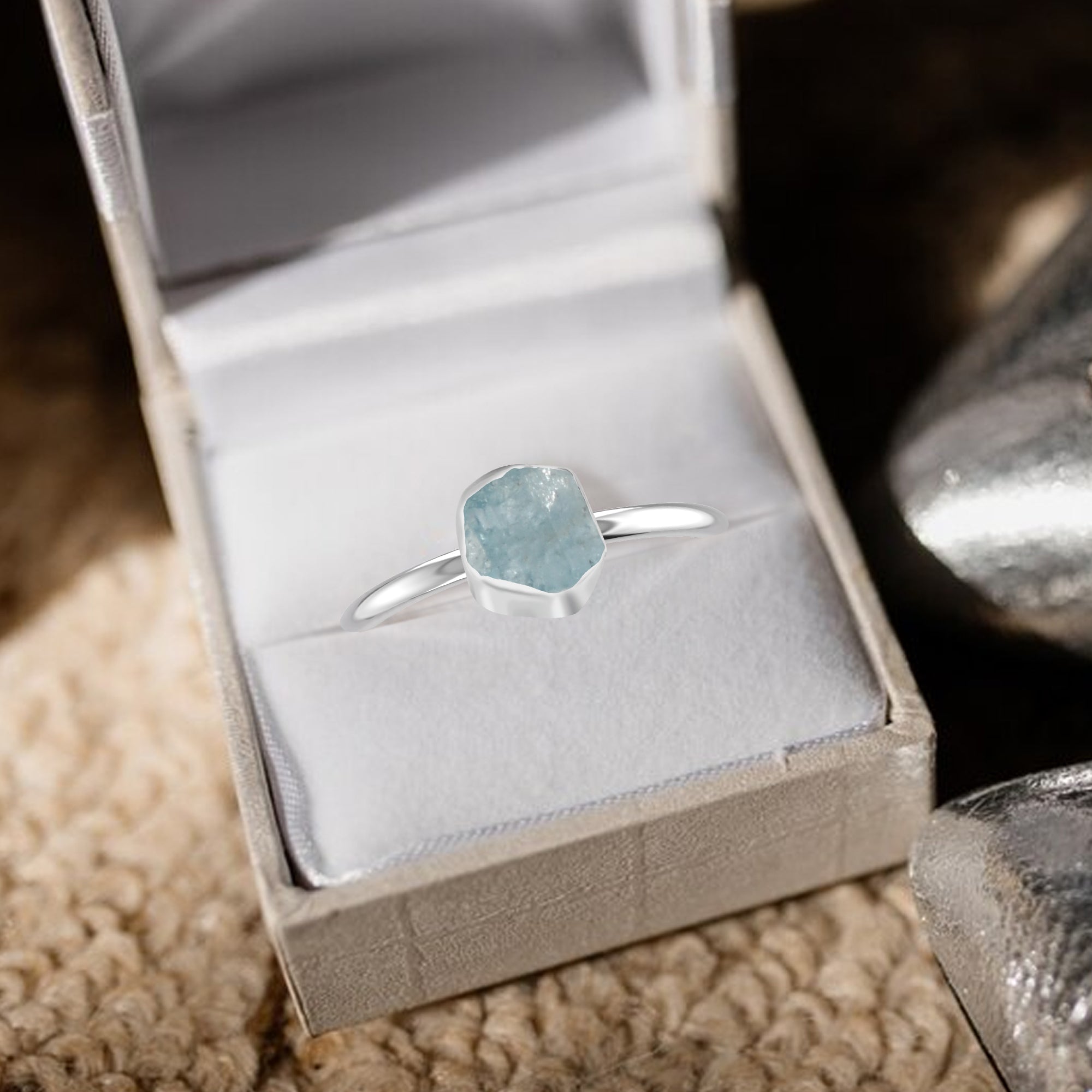 Aquamarine stackable bezel-set ring