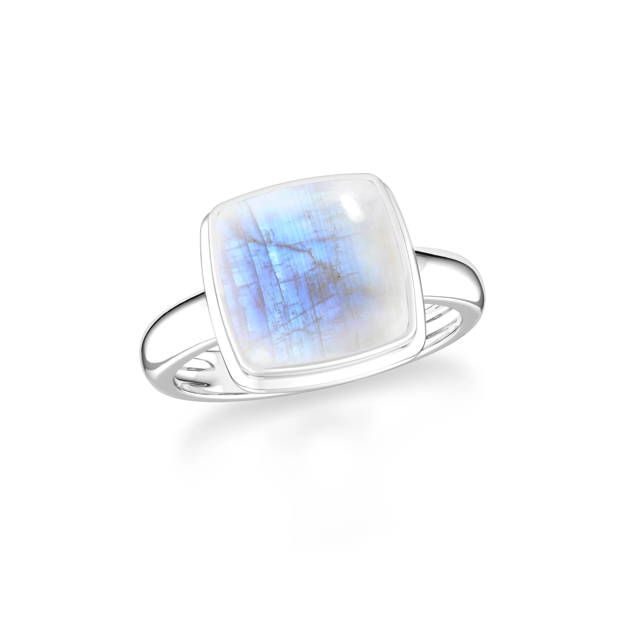 rainbow-moonstone bezel-set ring