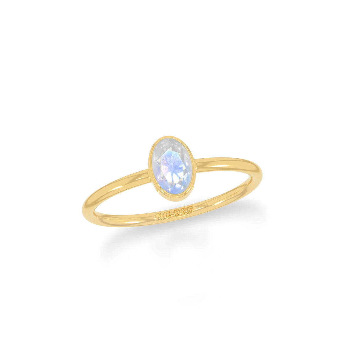 rainbow moonstone stackable bezel-set ring