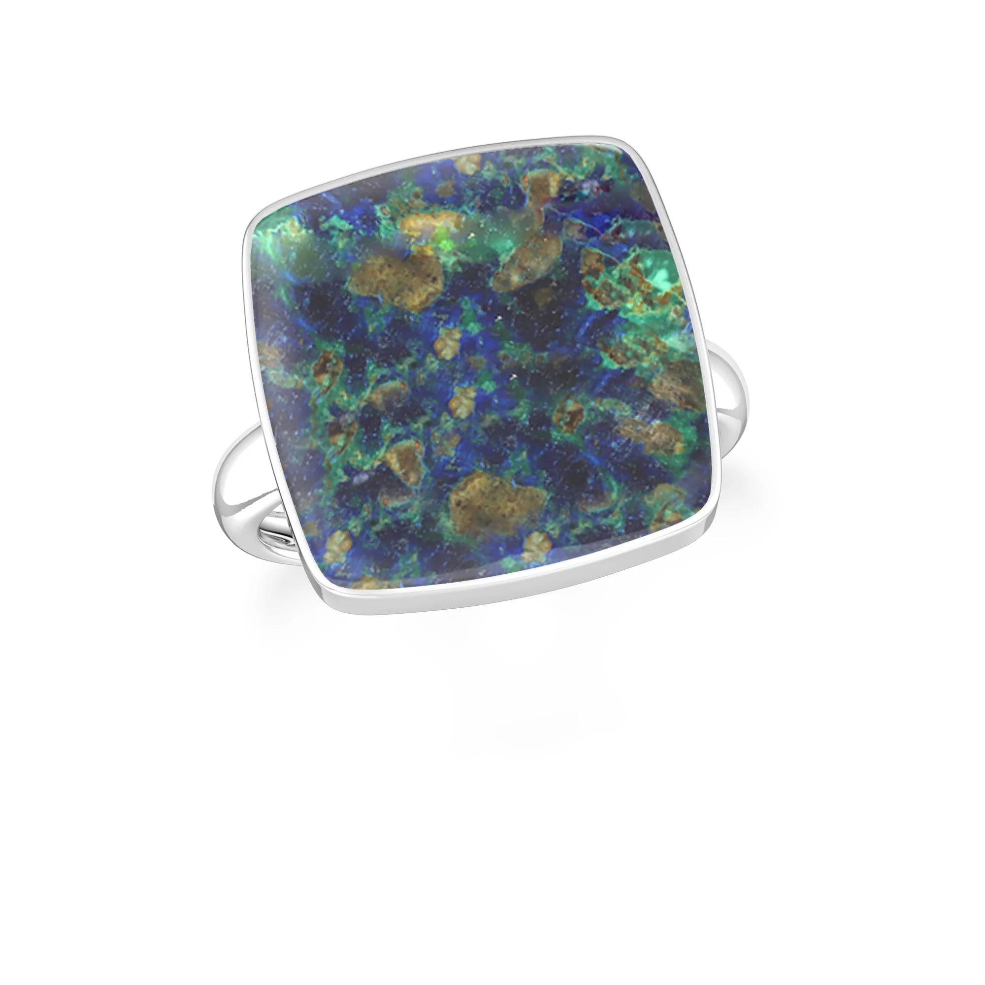 azurite malachite bezel-set ring