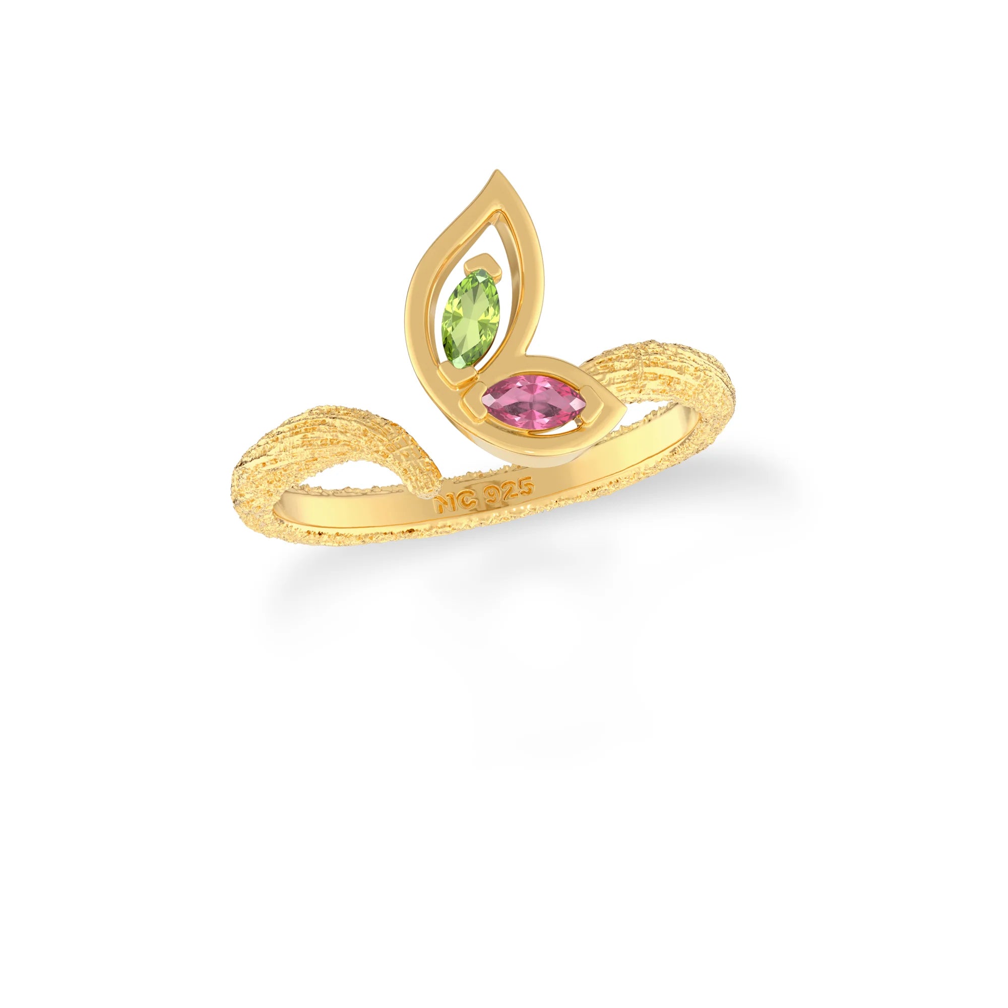 peridot-pink tourmaline prong-set ring