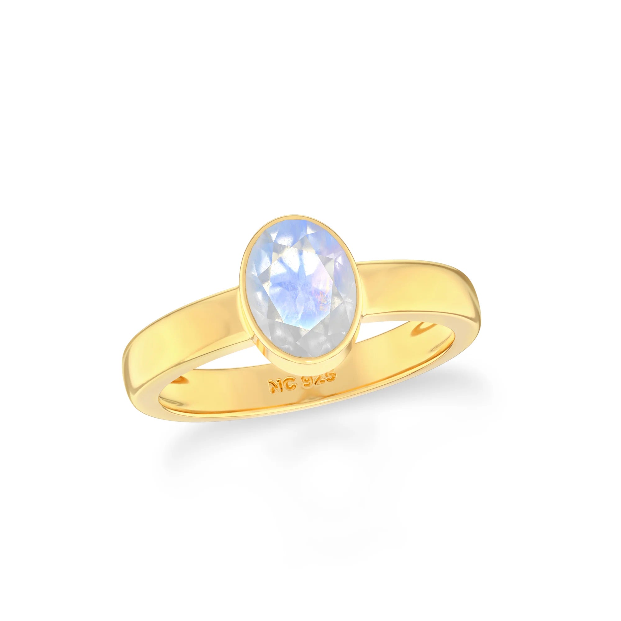 rainbow-moonstone bezel-set ring